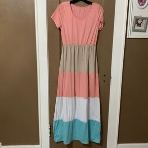Ladies size small sz S short sleeved spring summer maxi long dress Colorblock